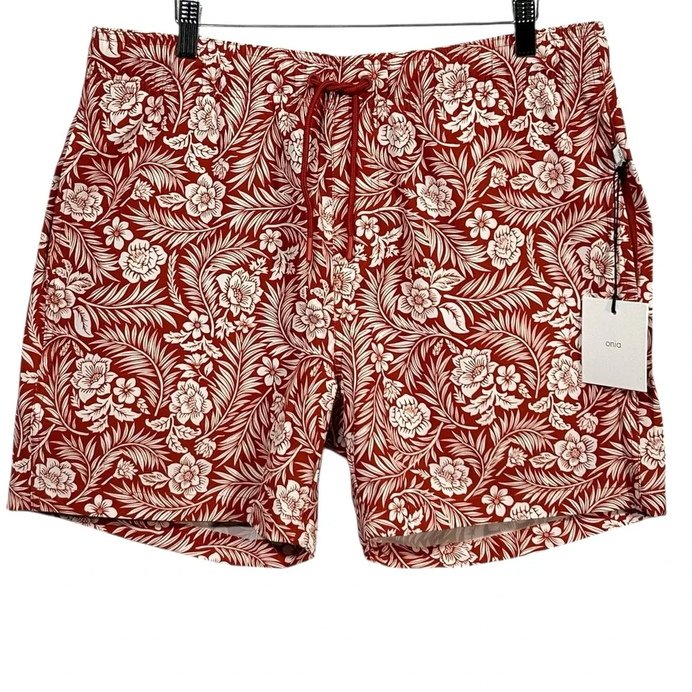 Onia Mens Lined Swim Trunks Size XL Burnt Orange Brown White Quick Dry Mid-thigh